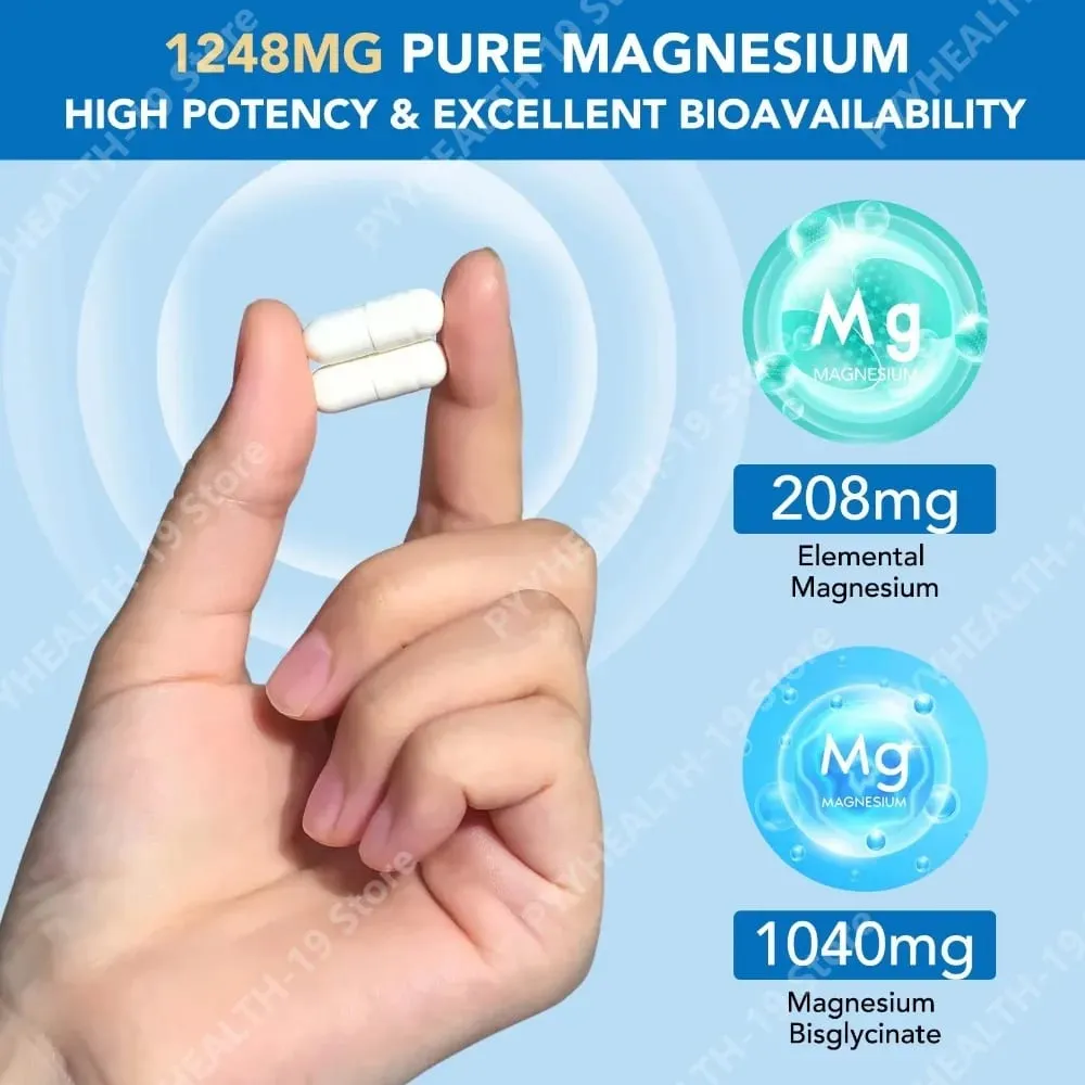 Cápsulas de glicinato de magnésio com 208mg de bisglicinato elementar para suporte ósseo, muscular e nervoso saudável, adultos 120 cápsulas