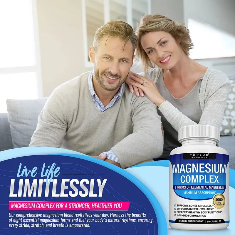Suplemento de Complexo de Magnésio 1000MG - Citrato e Malato de Glicinato de Magnésio - Suporte ao Sono, Alívio do Estresse, Músculos e Relaxamento