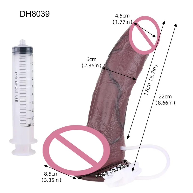 Silicone realista camadas duplas ejaculando pênis esguichando vibrador longo com otário brinquedos sexuais anal para homens mulheres masturbador