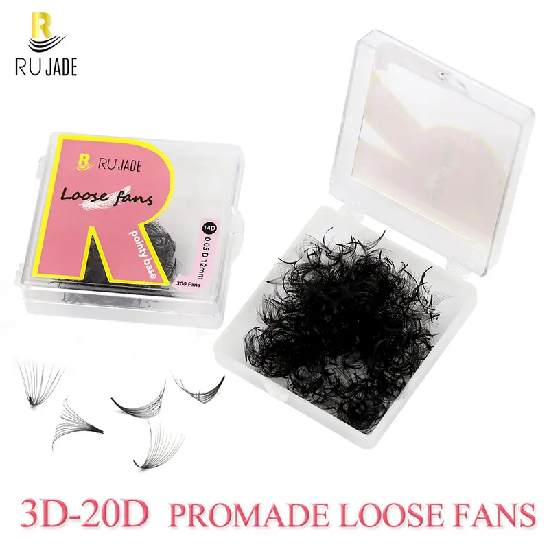 Rujade haste estreita afiada, leques soltos, pré-fabricados, volume russo, cílios finos, promade, base pontiaguda, extensões de cílios cilio