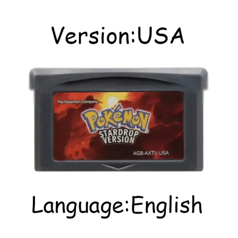GBA Pokemon Game Cartridge 32-Bit Video Game Console Card AshGray Liquid Crystal Light Platinum Moemon Emerald English Language