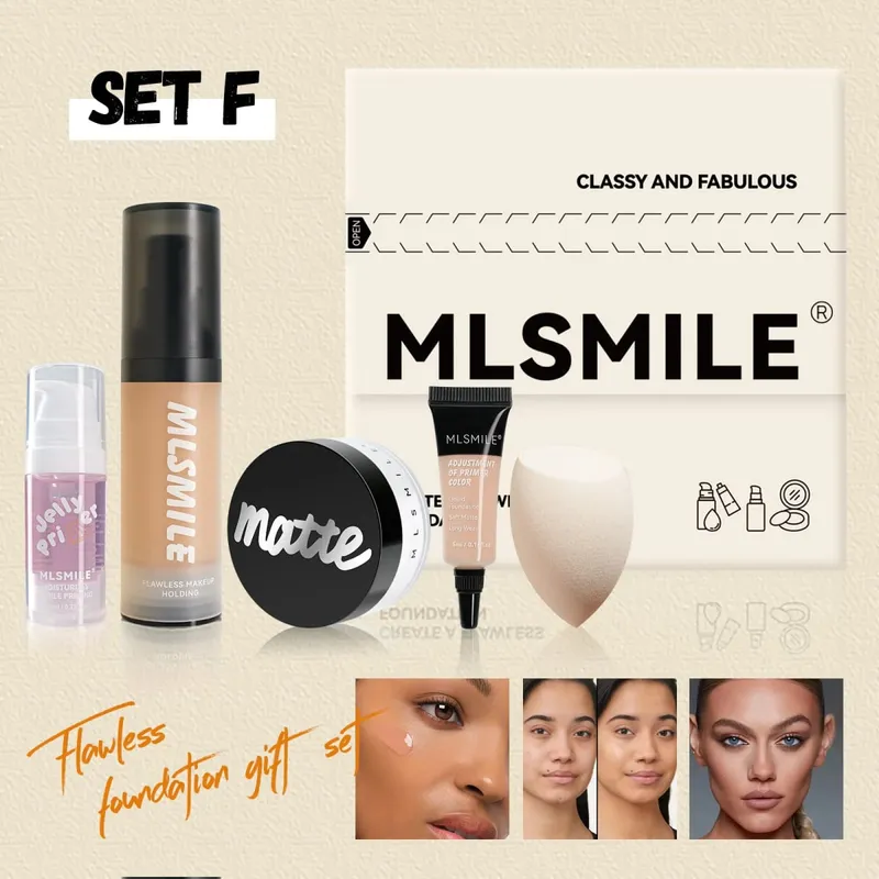 Long Lasting Makeup Set Oil Control Loose Powder Matte Primer Liquid Foundation Concealer Moisturizing Flawless Base