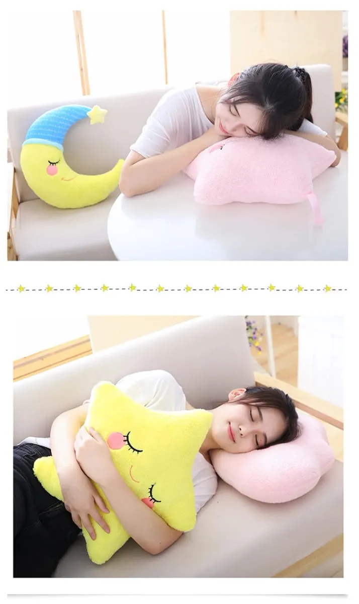 Fantástico estrela nuvem lua arco-íris travesseiro de pelúcia céu natural almofada amarelo rosa azul tímido emoção plushie decoração presente
