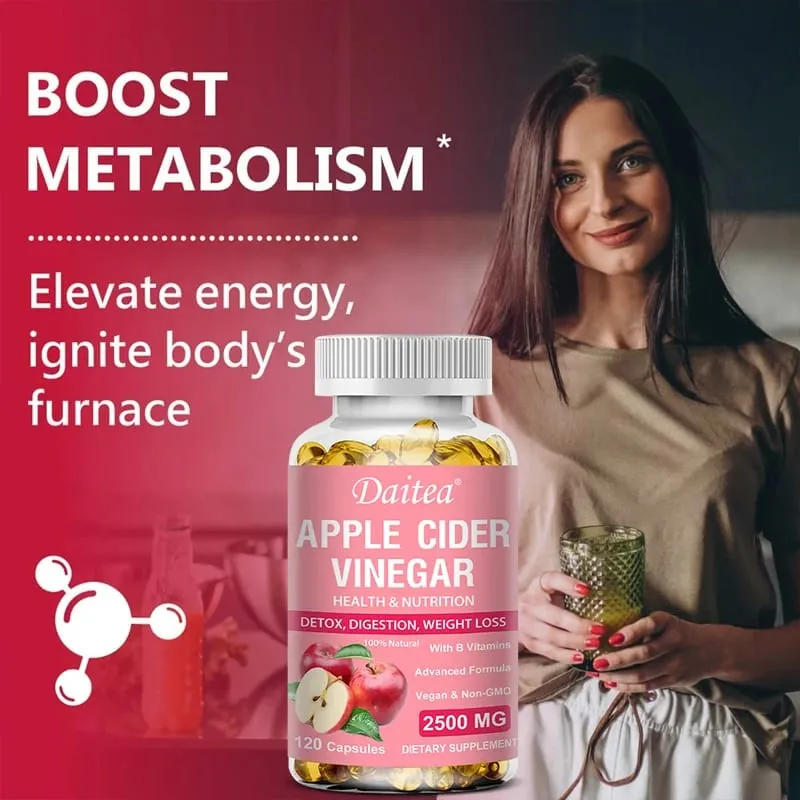 Daitea Organic Apple Cider Vinegar Capsules Healthy Weight Management Digestion Detox & Immune Soothes Gas & Bloating