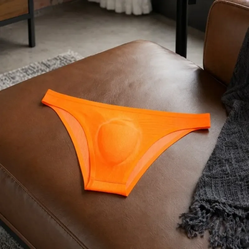 Calcinha triangular masculina de seda gelo, confortável, respirável, tamanho grande, cuecas finas, lingerie, roupa íntima para homens
