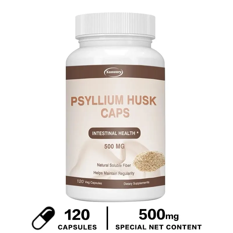 Cápsulas de casca de psyllium | Suplemento de Fibra Solúvel Premium | Amaciante de fezes em pó de psyllium e alívio para constipação em adultos
