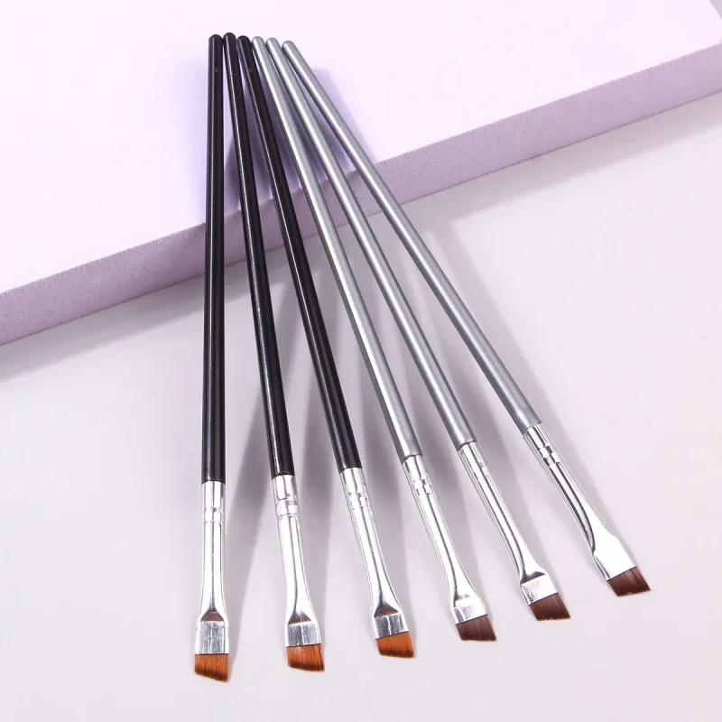 6 pçs conjunto de pincéis de maquiagem delineador fino pincéis de forro fino profissional escova de sobrancelha angular alta qualidade ferramenta de maquiagem de contorno de sobrancelha