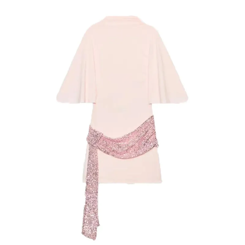 Mulheres lantejoulas retalhos vestido elegante manga larga sem costas mini vestidos nova moda festa de noite magro senhora outfits