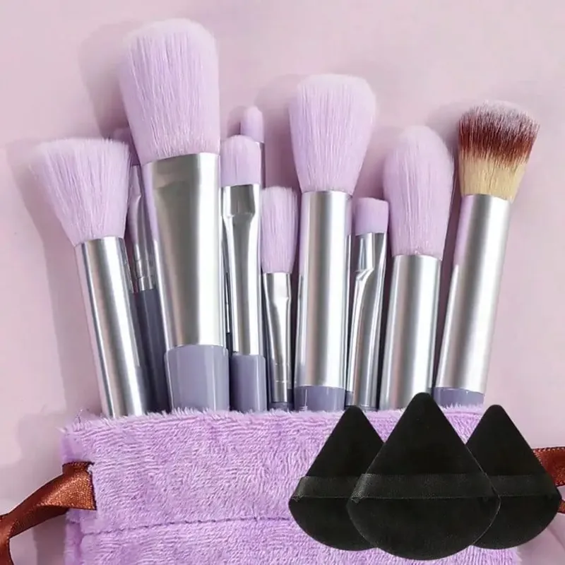 Conjunto de pincéis de maquiagem macio e fofo profissional base cosmética em pó sombra kabuki mistura pincel de maquiagem ferramenta de beleza bolsa de armazenamento de esponja de maquiagem