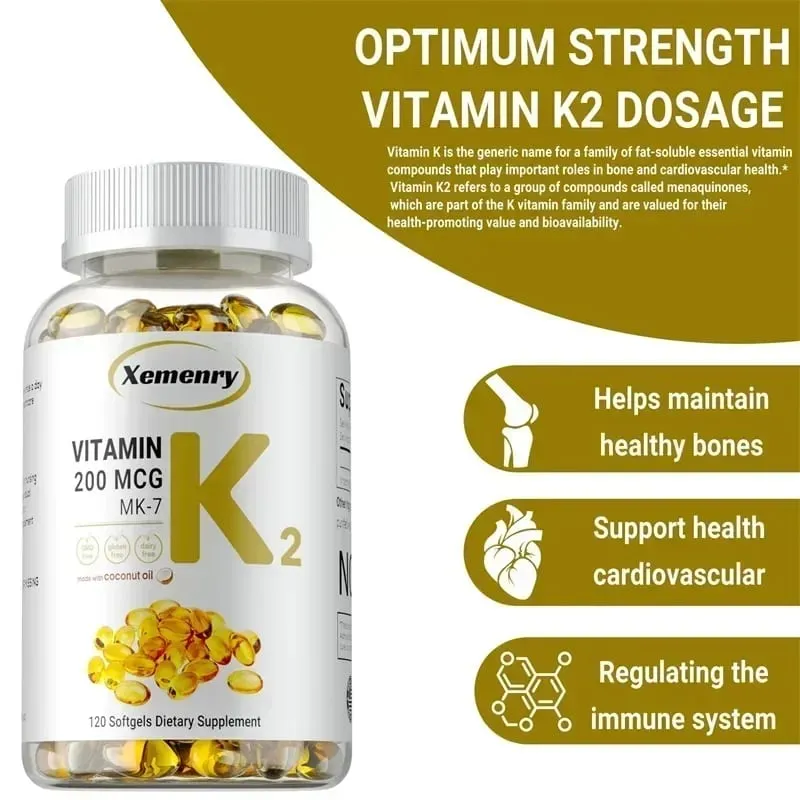 Vitamin K2 MK-7 Supplement - Supports Calcium Absorption Bones Joint Immunity and Heart Health Easy To Swallow