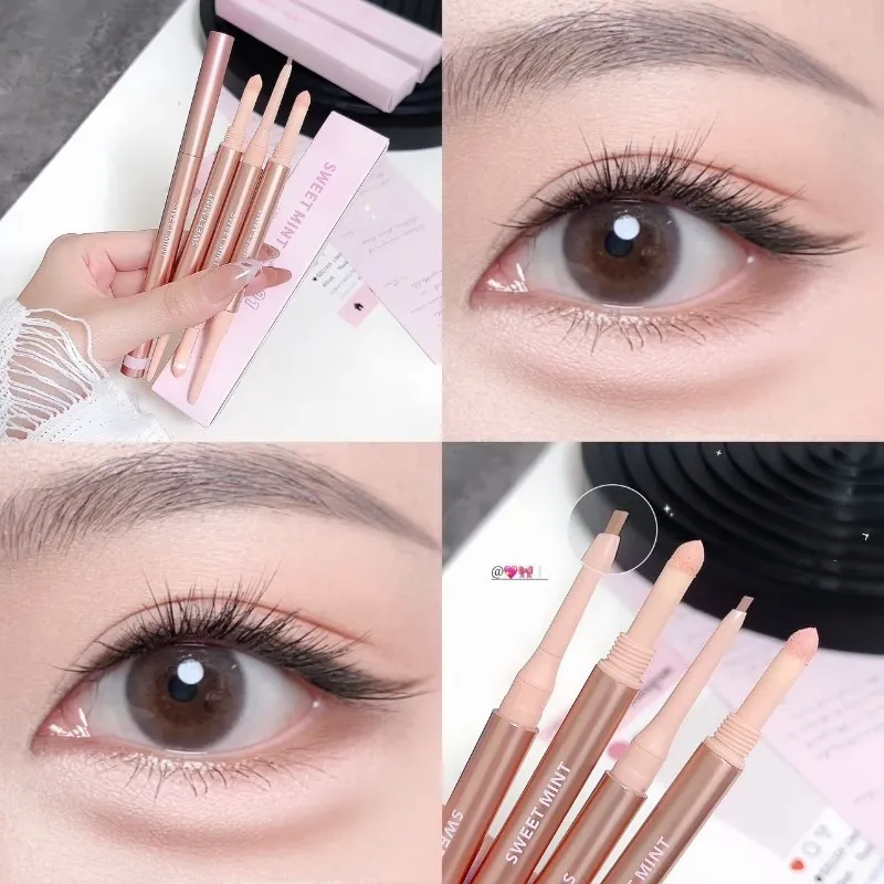 Caneta aegyo sal iluminadora de duas cabeças, à prova d'água, delineador de bicho da seda, iluminador, sombra fosca, contorno, maquiagem dos olhos