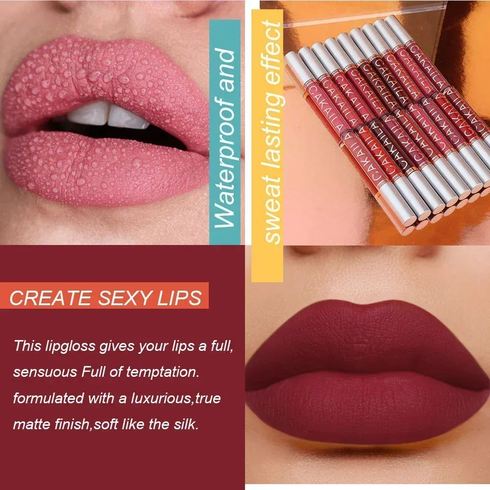 Matte Velvet Lip Glaze Tahan Lama Gincu Cecair Licin Sutera Tidak Mudah Luntur Lip Gloss Makeup Seksi Untuk Wanita Tint Bibir