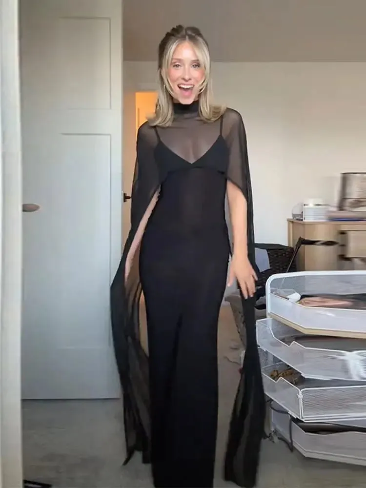 Sheer cape vestidos de noite femininos elegantes fino com decote em v sem costas sem mangas hip pacote vestido para mulher 2026 senhora vestidos de festa — image 4
