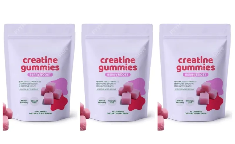 Suplemento de goma mastigável de gomas de creatina para suporte diário, servindo 3 gomas, total de 60 gomas