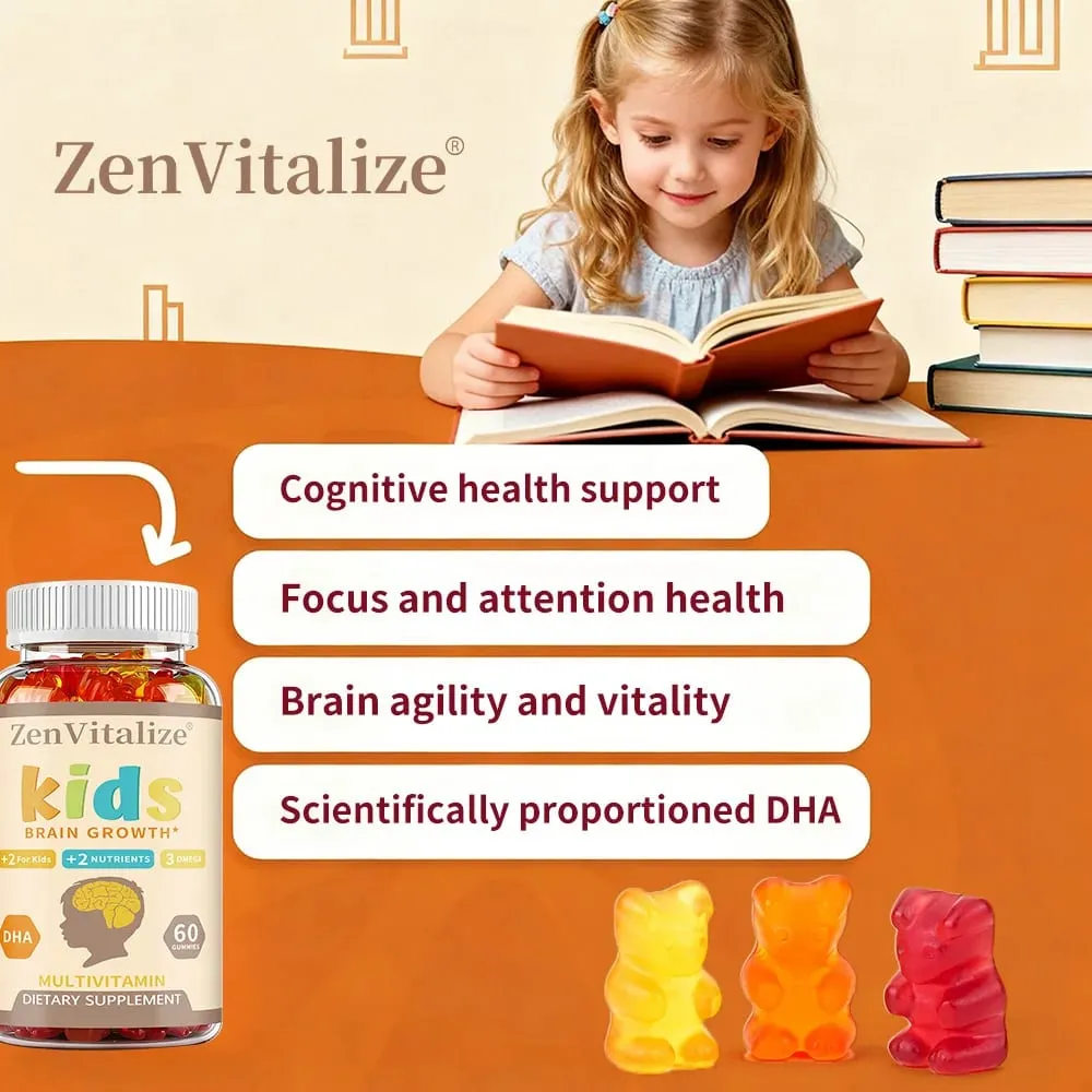 Gomas de desenvolvimento cerebral infantil - com ômega 3 DHA promove a saúde cerebral das crianças, memória e sistema imunológico