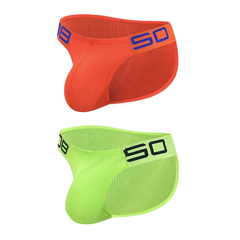 Cuecas masculinas de mistura de nylon, cuecas respiráveis ​​com letras de chifre em relevo, cintura elástica larga, cor fluorescente, roupa íntima sexy