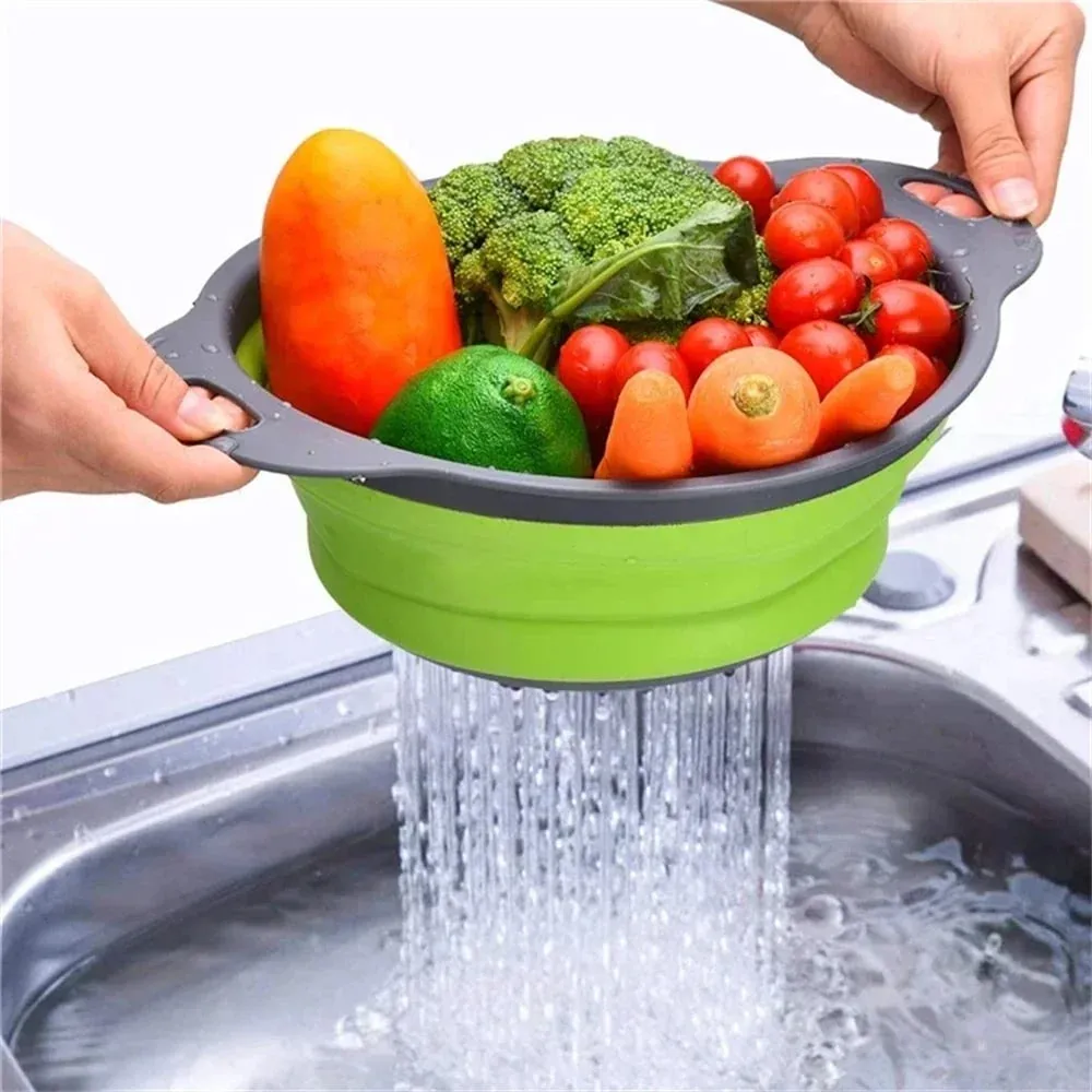2 pçs silicone dobrável escorredor cesta frutas vegetais dobrável coador de cozinha para alimentos macarrão utensílios de cozinha dispositivo de drenagem — image 5