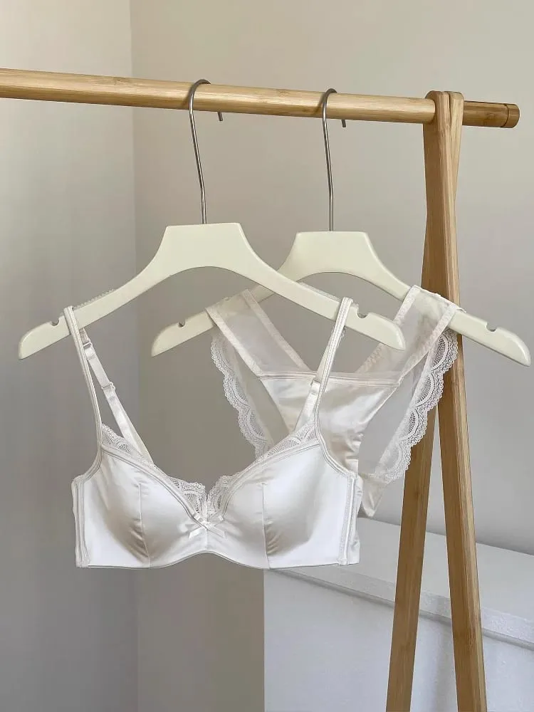 Conjunto de sutiã de renda sem costura de verão para busto pequeno fio macio anti-flacidez emagrecimento bralette & calcinha lingerie leve conjunto sexy