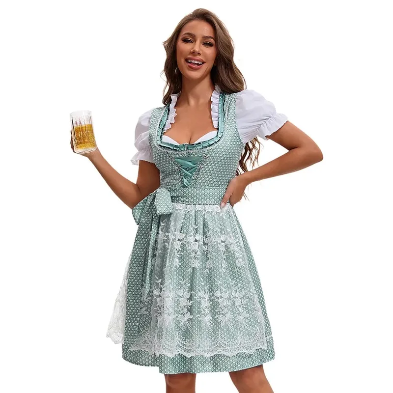 Vestido multicolorido da Oktoberfest de Munique para mulheres, saia de cerveja com estampa étnica tradicional da Baviera com top e avental, fantasia de empregada, 2025