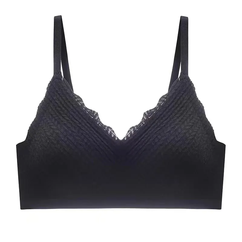 Sutiã feminino renda sem costura sem fio, seção fina, alça espaguete, costas, antiderrapante, lingerie reunida para peito pequeno