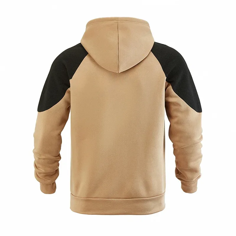 Autumn Winter Men Color Block Raglan Hoodie Textured Chest Panel Drawstring Kangaroo Pocket Loose Casual Streetwear Sweatshirt