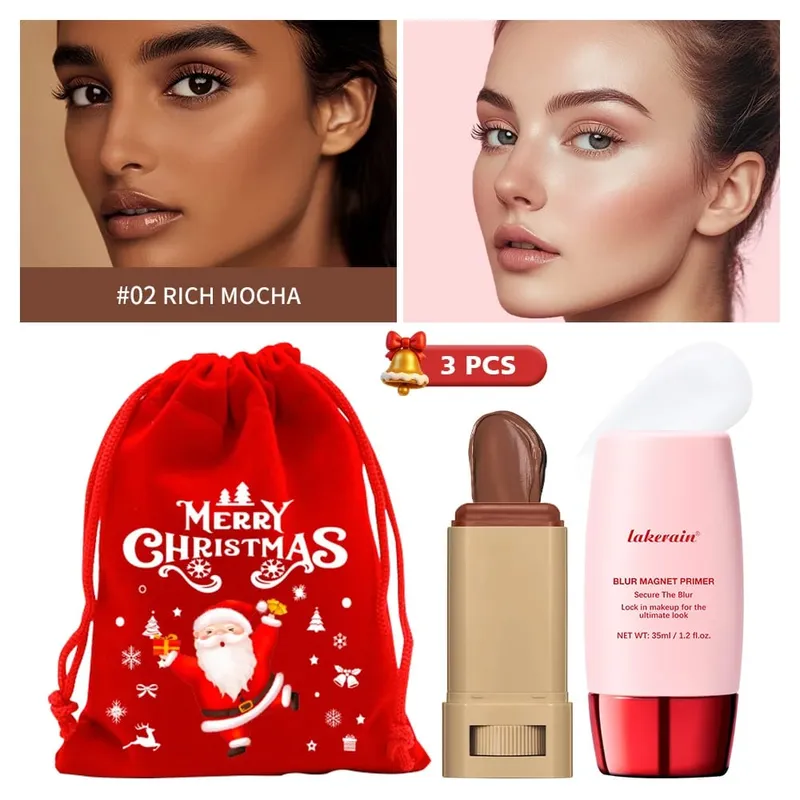 Borrão ímã primer & borracha fundação vara de longa duração poros minimizando suave rosto maquiagem controle óleo fosco presente natal