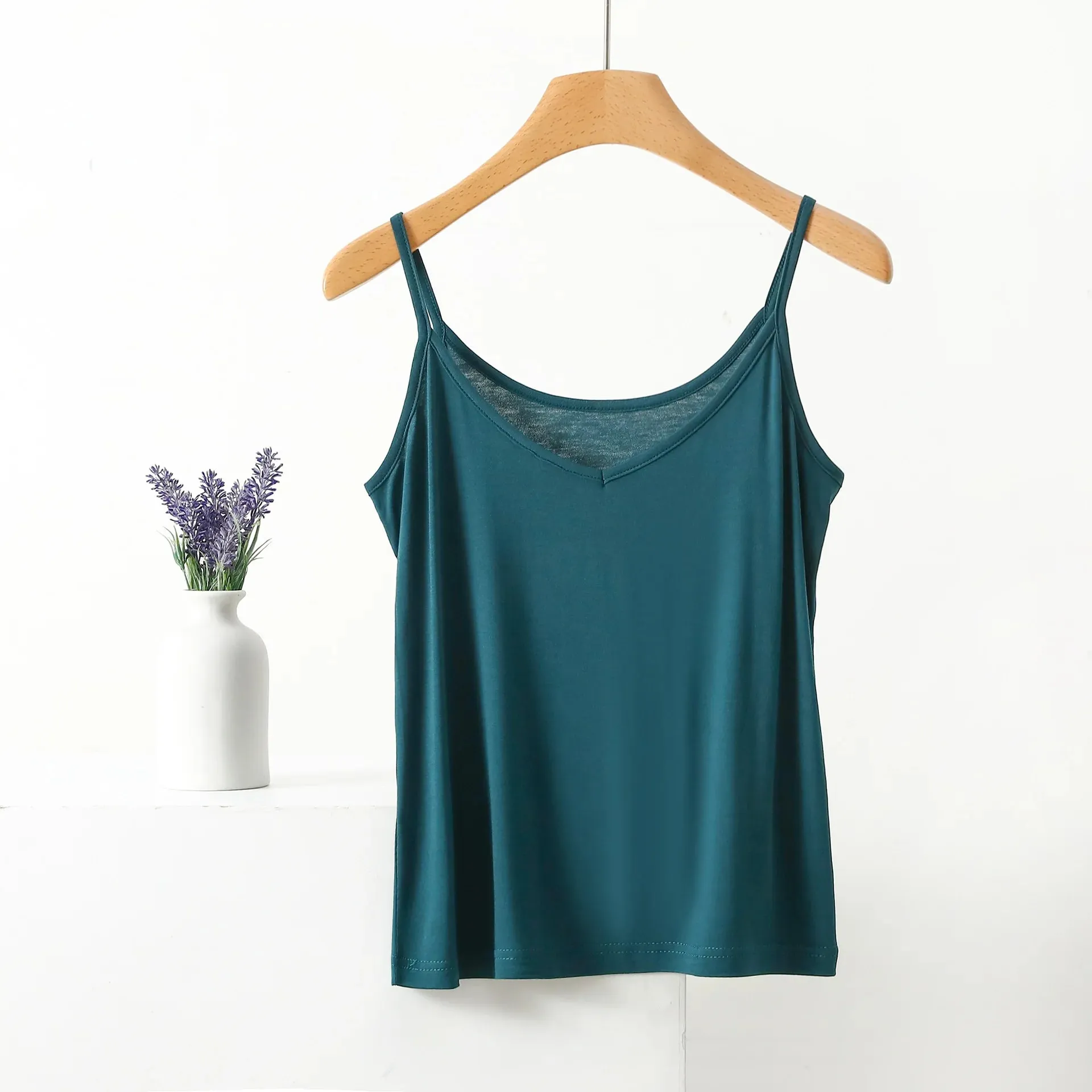 Top de alça espaguete feminino halter com decote em v básico cami sem mangas regata feminina verão cor sólida