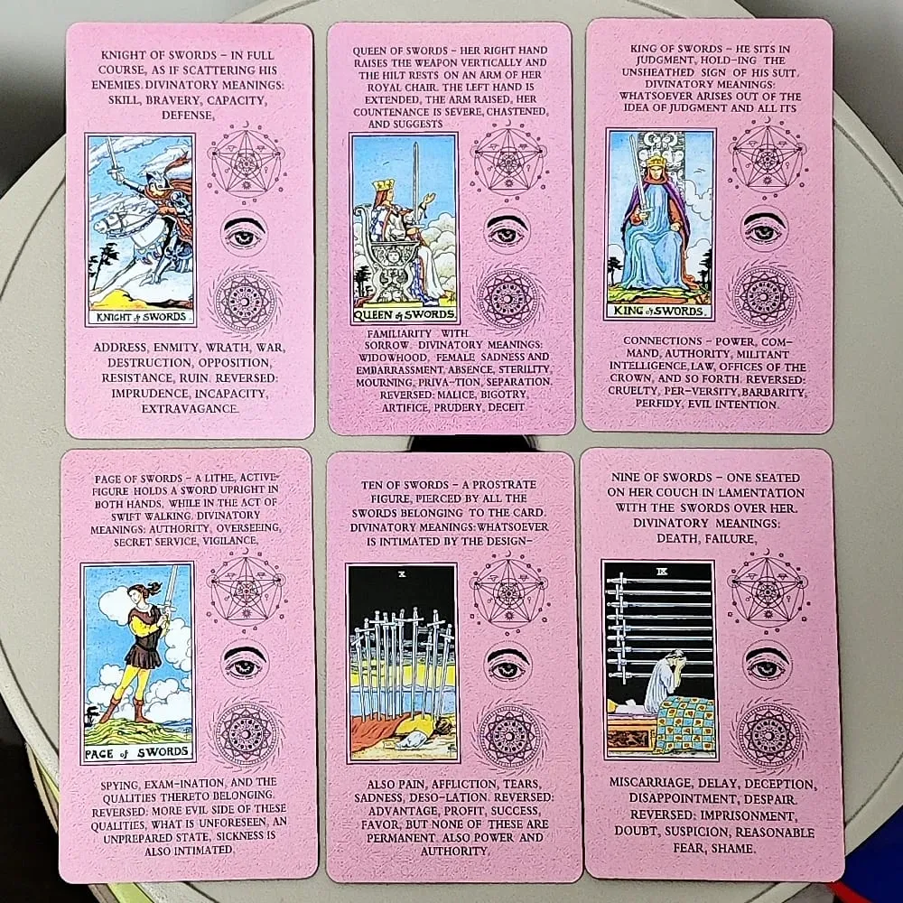 10,3*6 cm Rosa Tarô de Aprendizagem 78 Pcs Cartas de Tarô com Palavras-chave Baseadas no Sistema Rider Waite