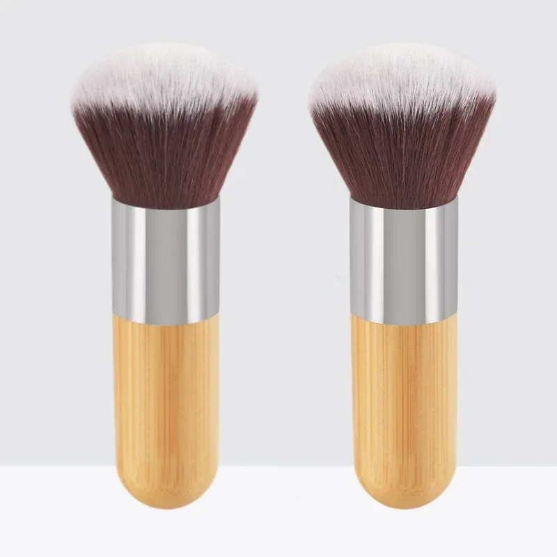 Pincel de maquiagem com alça de bambu, pó solto, blush, contorno, creme de base líquida, profissional, ferramentas de beleza facial