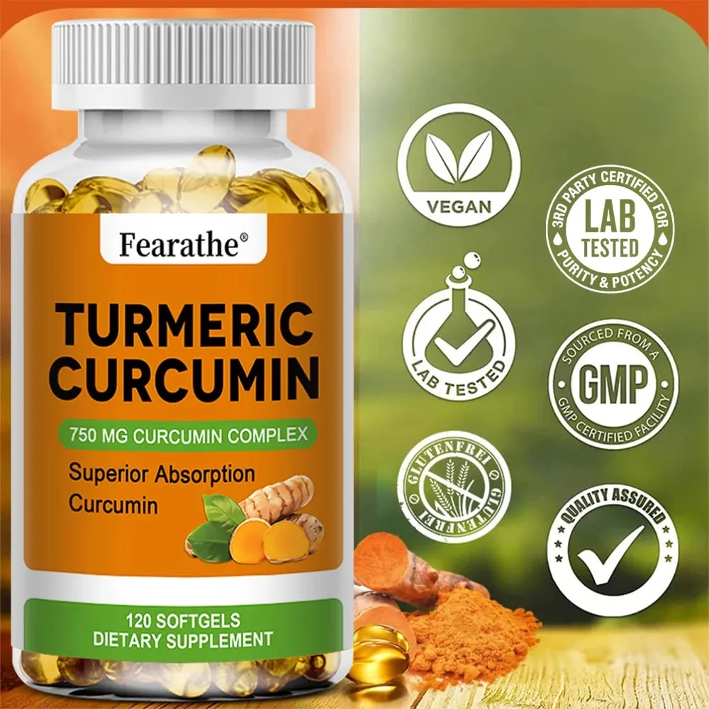 Cápsulas orgânicas de curcumina de cúrcuma - 750 mg de complexo de curcumina de maior potência para a saúde cardiovascular, óssea, muscular e cerebral