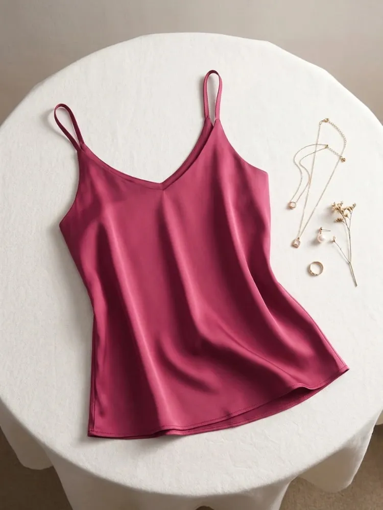 2026 verão cinta de espaguete feminino regata halter decote em v básico branco cami sem mangas cetim seda topos feminino