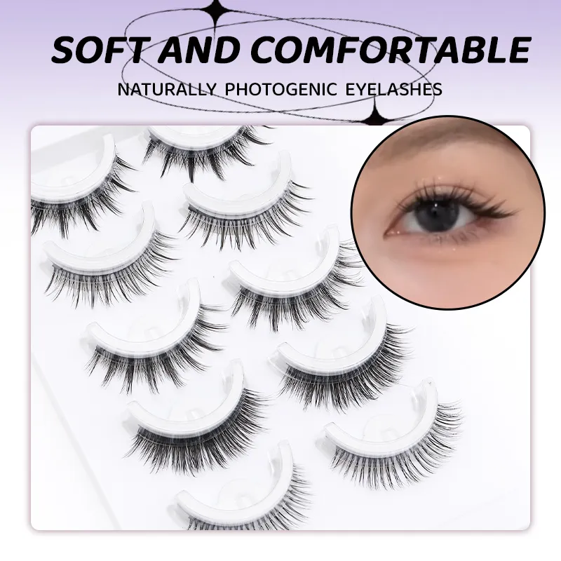 5 pares de cílios postiços autoadesivos estilo misto mangá, sem cola, reutilizáveis, cílios naturais para maquiagem diária dos olhos