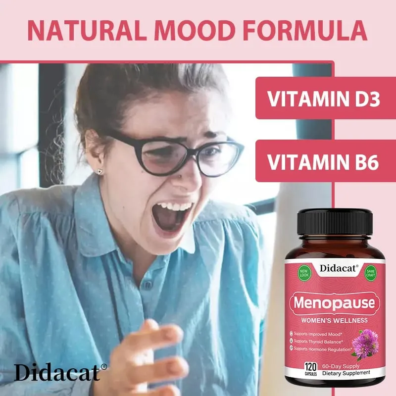 Cápsulas de alívio da menopausa - Melhoram o metabolismo, apoiam o controle de peso, ondas de calor, suores noturnos, suplementos de humor para mulheres