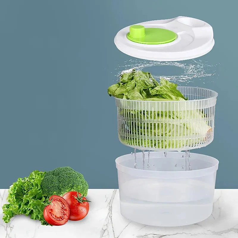 Secador de salada giratório vegetal-centrífuga manual de alface para cozinha cesta de lavagem de frutas e vegetais com função de drenagem