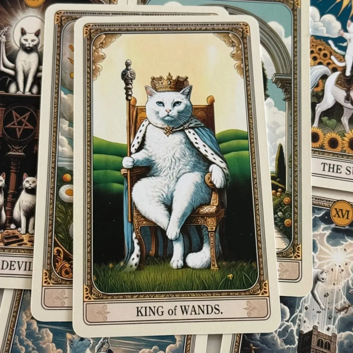 Baralho de tarô de gato 12*7cm em caixa de metal 350gsm, versão em inglês, cartas de tarô, jogos de tabuleiro com manual de instruções em papel — image 2
