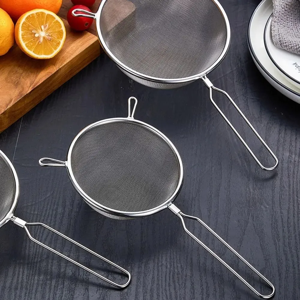 Stainless Steel Flour Filter Screen Double Ear Screen Handle Fine Mesh Strainer Cooking Spoon Soybean Milk Snack French Fries