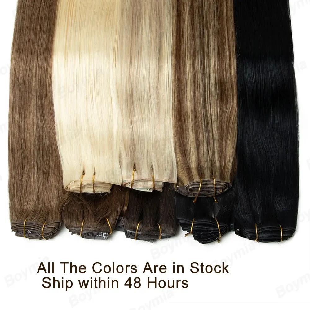 Feminino leve clipe em extensões 7 pçs conjunto invisível fita do plutônio trama injetado plutônio natural cabelo humano 12-24 polegada adicionando comprimento uso — image 3