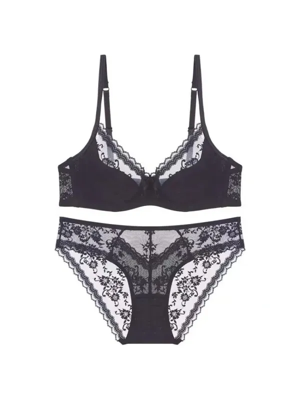 French Style Lace Underwire Bra | Half Cup Push Up Bra Large Bust Summer Lightweight Slimming Anti Sag Lingerie Set BANERDANNI