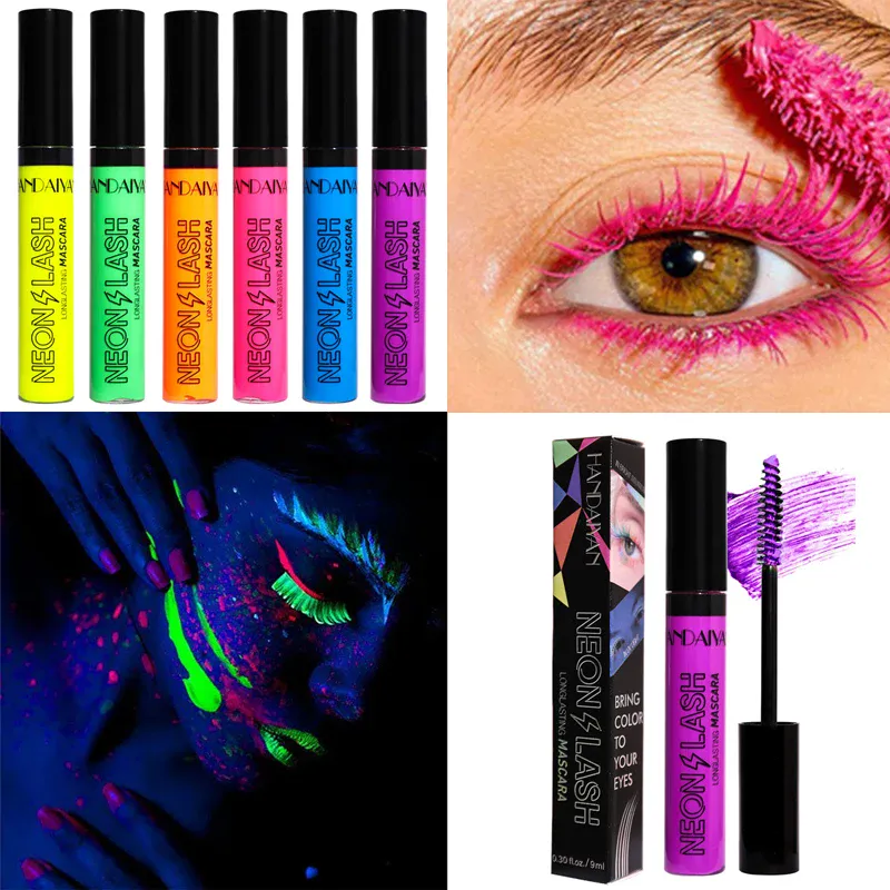 Rímel fluorescente à prova d'água, sem florescimento, secagem rápida, colorido, neon, curvador, amarelo, azul, alonga os cílios, cosméticos — image 2