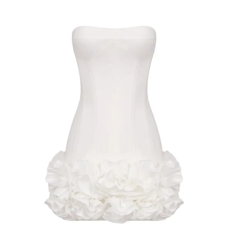 Vc vestido de natal sem alças sem costas vermelho estruturado floral embelezado mini comprimento bodycon celebridade festa vestido de cocktail