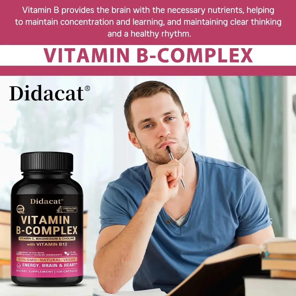 Complexo de Vitamina B com Vitamina C Colina e Inositol Suporta Metabolismo Energético Saúde Nervosa Cardio Bem-Estar e Defesa Imunológica