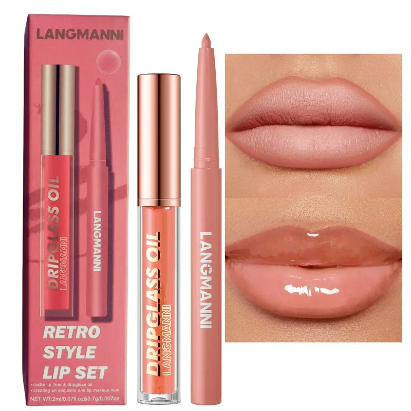 2 pçs/caixa matte veludo lipliner & espelho de vidro brilho labial à prova dwaterproof água de longa duração não-pegajoso roxo marrom forro lábio combinação conjunto de maquiagem — image 10