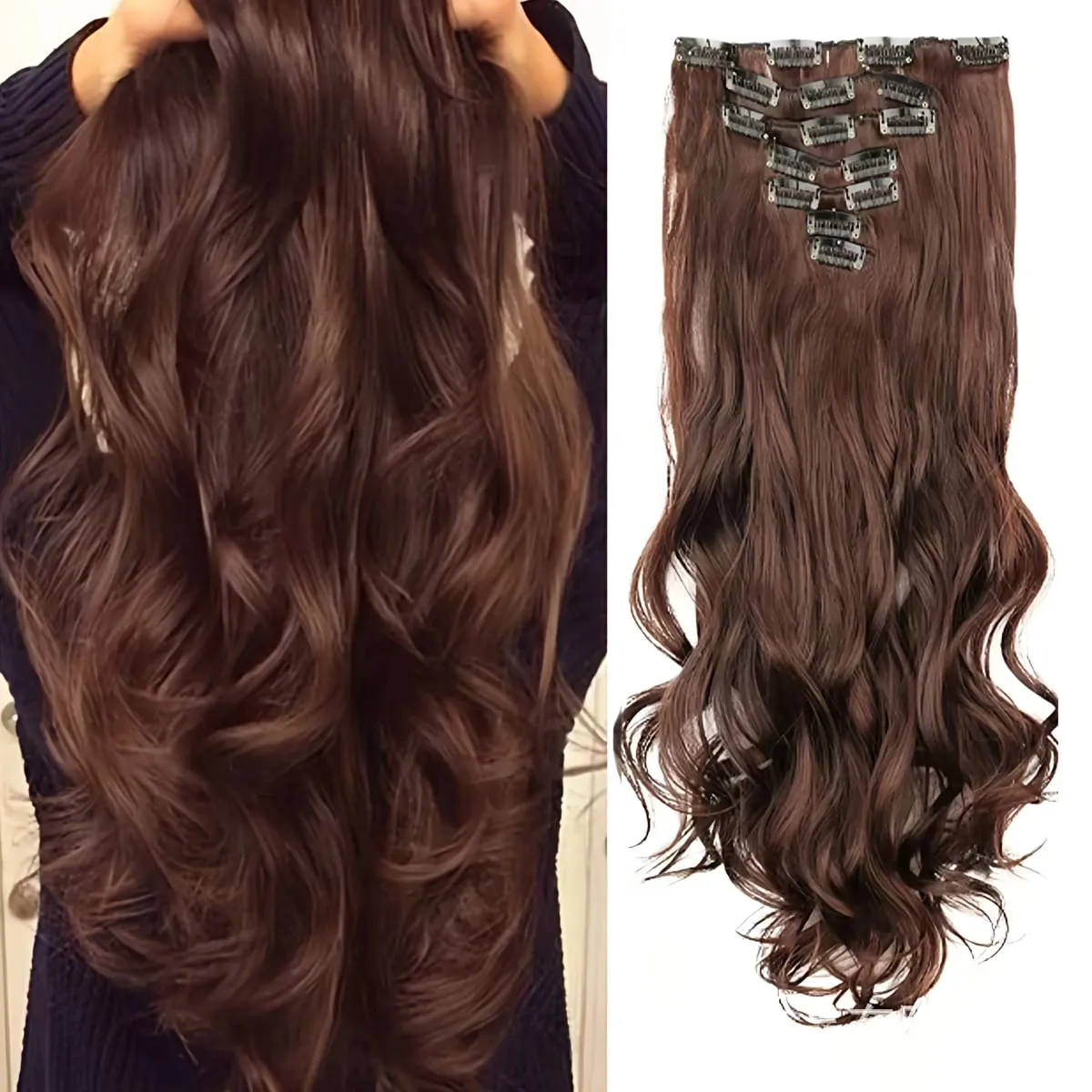 7 Clips In Hair Extensions Long Wave Hairstyle Blck 60-71cm Natural Synthetic Hair Daily Use Hairpiece For Women — image 8
