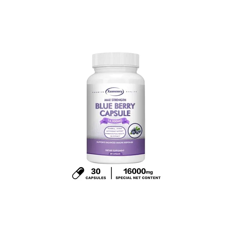 Suplemento de Extrato de Mirtilo 16000mg 120 Cápsulas - Não OGM