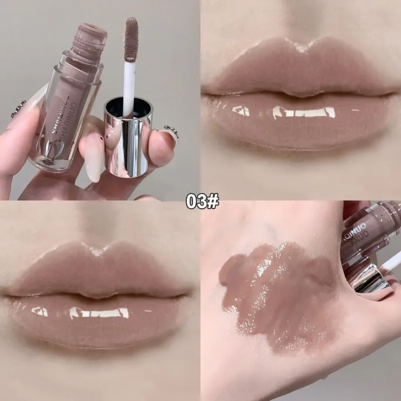 NEW Water Glazed Mirror Lip Gloss Makeup Crystal Nude Jelly Moisturizing Lip Glaze Long Lasting Black Liquid Lipstick Cosmetics