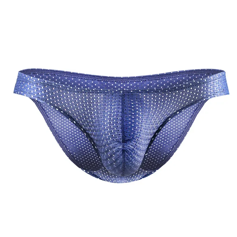 2PCS Tight ice silk transparent briefs men's small briefs mesh eyes youth bottoms breathable