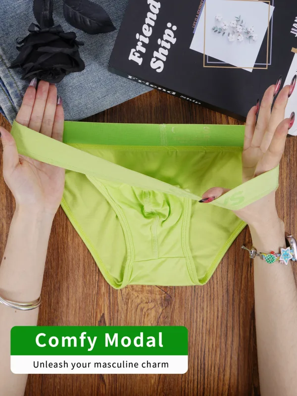 Cuecas modal ultrafinas masculinas, bolsa convexa em u, cintura elástica brilhante, cor sólida, respirável, roupa íntima diária, 1 peça