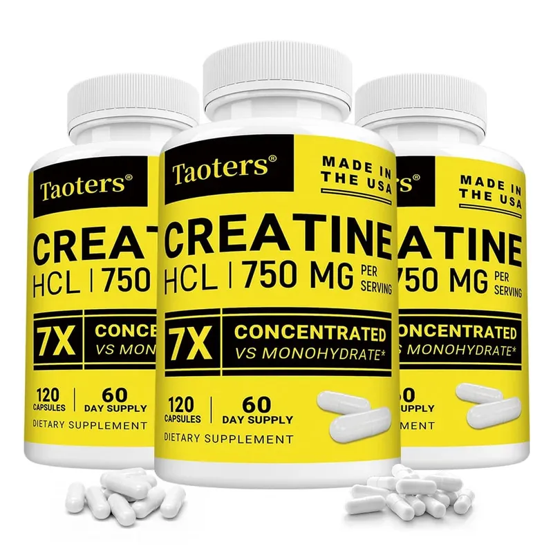Cápsulas de creatina HCl aumentam a força muscular, foco, resistência, energia, suporte ao metabolismo, saúde cognitiva e cardíaca, não-OGM