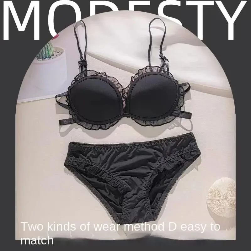 Strawberry 100% Lolita Collection Small Breasts Thin Cartoon Print Underwear Without Wire Back Pure Desire Bra Cover