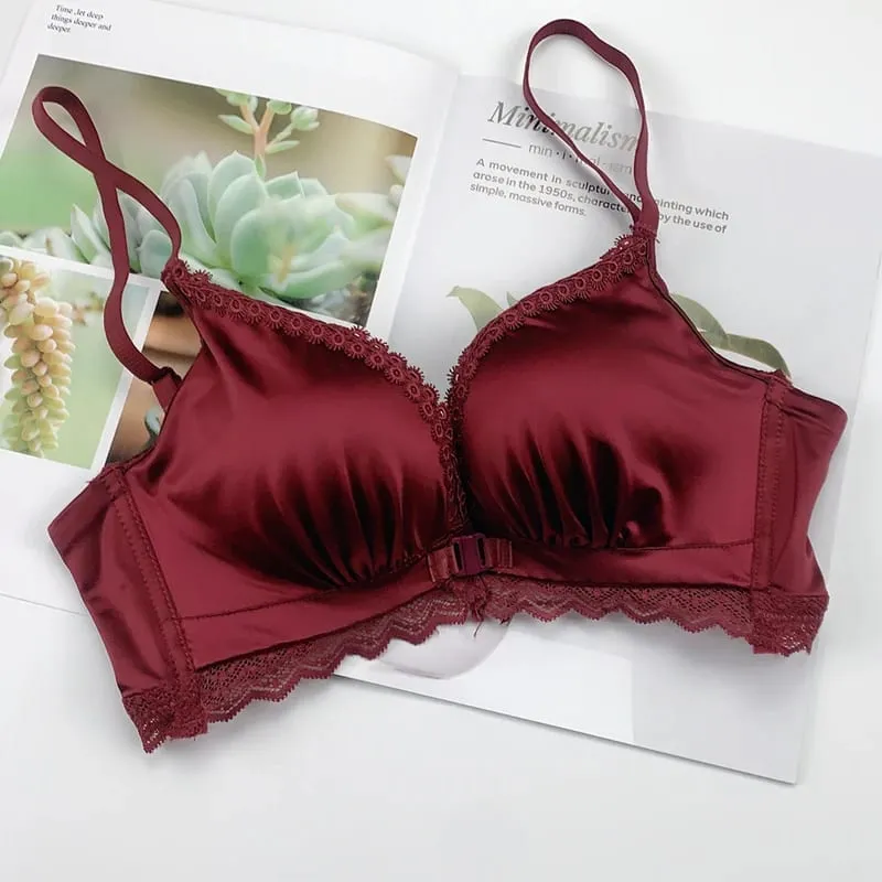 Front Closure Push Up Bra Set - Women's Small Bust Lace Underwire Lingerie | Pull Up Lift Sexy Thin Beauty Back Bralette